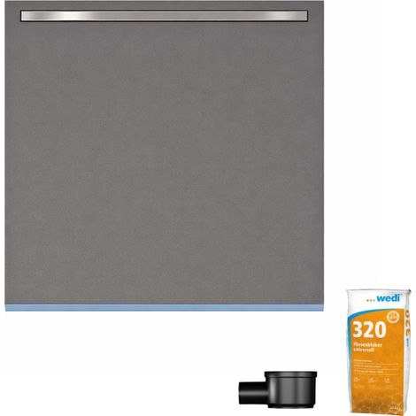 Receveur de douche à carreler 90 x 90 cm WEDI Fundo Riolito Neo écoulement horizontal + barrette de finition 70 cm + colle 320