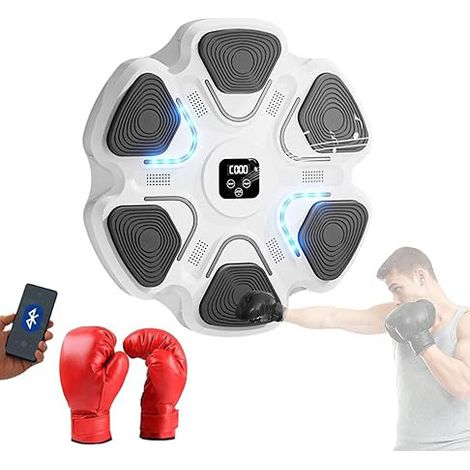 Boxmaschine Music Boxing Machine, Elektronische Musik Boxmaschine, PU-Wandbox-Trainingsgerät, LED-Boxpad mit Boxhandschuhen, Bluetooth, Lichter Im Rhythmus der Musik. (9 Modi, 40x37x7 cm)