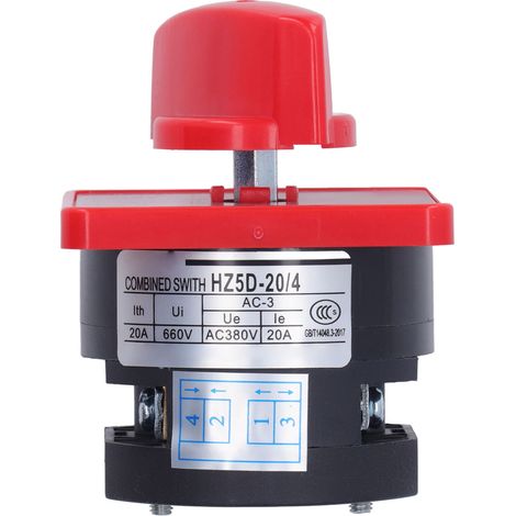 BERM Interrupteur inverseur bouton rotatif 1 pole 2 positions PP rouge 20A 380V 4kW pour commande moteur (1/5)