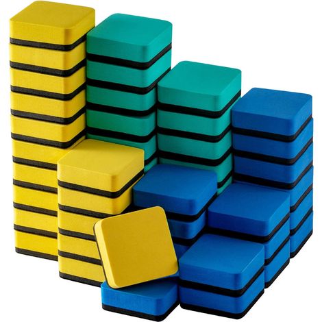Gomme Pour Tableau Blanc - 48 Pièces Carrées Magnétiques - 5 x 5 x 2 cm - Bleu Jaune Vert - Pour Salle De Classe Bureau Maison (1/5)