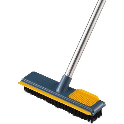 Cepillo de suelo de mango largo con cerdas rígidas para inodoros, cepillo de limpieza para azulejos y rincones de difícil acceso en el baño (azul, mango de dos secciones). (1/5)