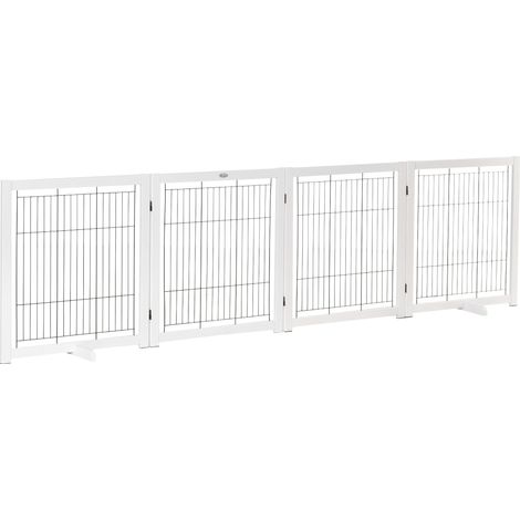 CHICFURN Barrera de seguridad para perros 305 x 35,5 x 82 cm de madera blanca y acero, plegable (1/5)
