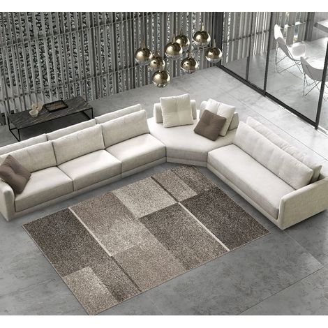 Tappeto salotto arredo casa FUNNY 87071 beige pelo morbido motivo geometrico a quadri cm.140x200 (1/3)