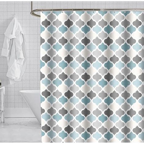 AGE Rideau de douche 180 x 180 cm résistant à la moisissure rideau de salle de bain tissu polyester avec 12 crochets lavable en machine motif bleu (1/5)