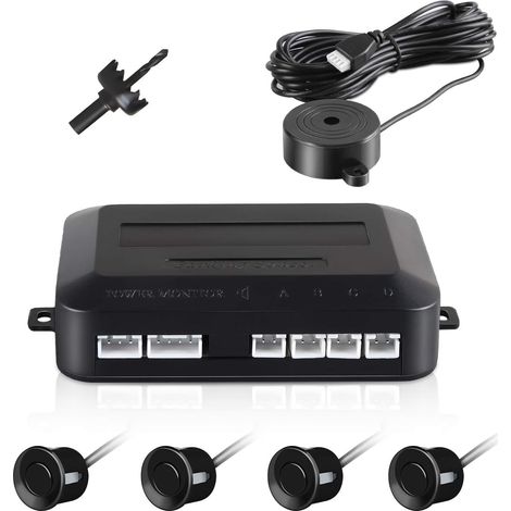 4 Capteur de recul, Système radar ultrasons 0-2.5M, Alarme sonore progressive, Kit stationnement auto