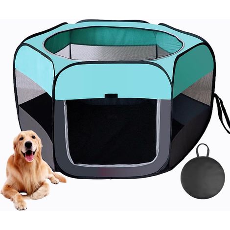 Enclos Portable Pour Chien Et Chat - 1 Unité - Tissu Oxford 600D - Pliable Avec Toit Maille - Intérieur Extérieur Voyage - XL Bleu Menthe (1/5)