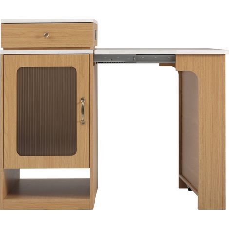 Isla de cocina con ruedas extensible con enchufe integrado color natural (1/5)