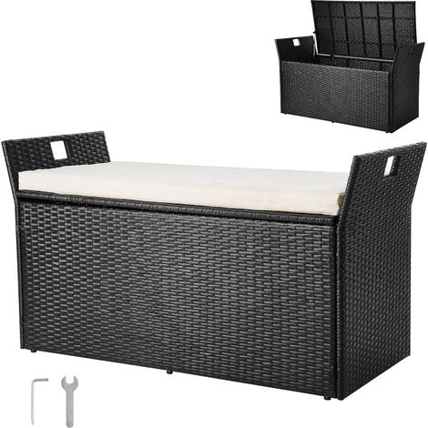 Banc de Rangement Extérieur en Rotin Synthétique Coffre de Jardin 340 L Banc de Terrasse avec Coussin, Capacité Charge 362,9 kg, Poignée Latérale, Siège d'Extérieur pour Patio, Jardin, Balcon (1/5)