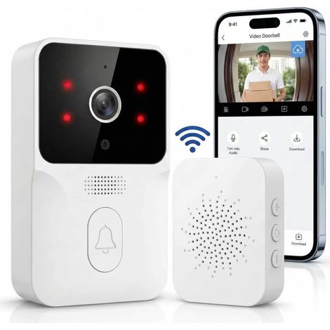 Sonnette Video, 1080P IP65 Étanche, Carillon 400m, Mélodie/Volume réglables, 1+1, Connectée au téléphone – Salon, Bureau (1/5)