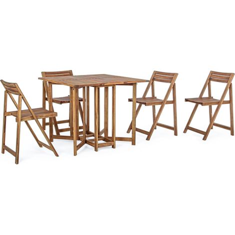 Set Tavolo + 4 Sedie Pieghevoli in Legno di acacia Natural (1/5)