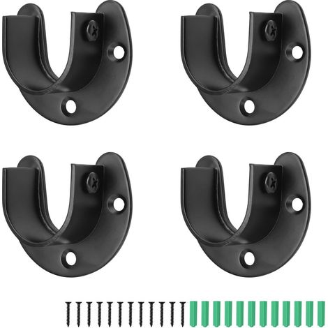 CCYKXA 4 Pièces Ronds Supports Tringle Vêtements 25 mm, Support Penderie Armoire, Support tringle rideaux Cintre, avec Vis et Tube D'expansion, pour Armoire, Dressing et Salle de Bain (Noir)