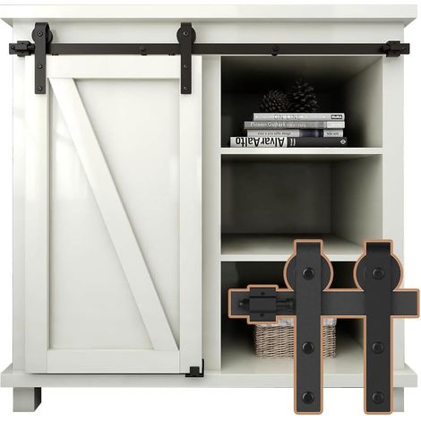 Kit de quincaillerie pour armoire de porte coulissante de grange de 36 pouces/91,5 cm pour porte unique, supports TV, petits placards, crochet en forme de J noir (1/5)