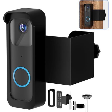 Support de montage antivol pour sonnette vidéo - Installation sans perçage - Support de sécurité en acier inoxydable - Design réglable pour appartements/maisons (noir) (1/5)