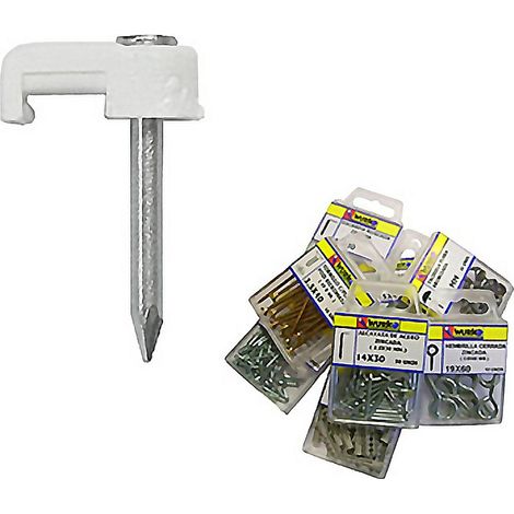 WURKO grapas cable n2 planas 6095 blister 13 , Grapas para cable plano, modelo 6095Tamaño 2mmColor blancoBlister