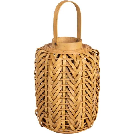 Farol de madera con luz a pilas marrón, D21x31h cm