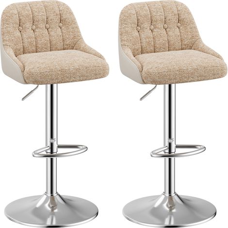 2er-Set drehbare Barhocker, moderne höhenverstellbare Barstühle aus gepolstertem Stoff, mit gepolsterter Rückenlehne, höhenverstellbar für Bar, Kücheninsel, Esszimmer, Braun (1/5)