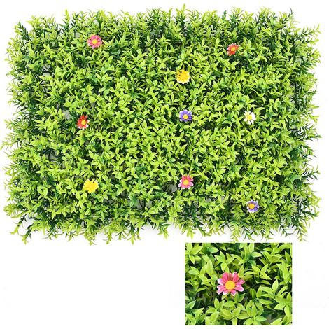 Mur Végétal Artificiel - Haie de Buis Synthétique en PE - Décoration Murale Intérieure et Extérieure - 40 x 60 cm - 1 Pièce (1/4)