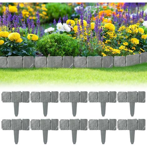 Bordures de Jardin 2.5m Bordure de Gazon Clôture Effet Pierre Bord la Pelouse 10 Pcs Gris Bordure de Jardin Décorative