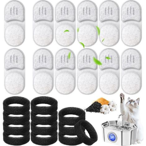 Filtre Fontaine Eau Chat,12 Filtres Fontaine À Eau Pour Chat Et 12 Éponges De Remplacement Uniquement Compatible Avec Apuk A[CA233] (1/5)