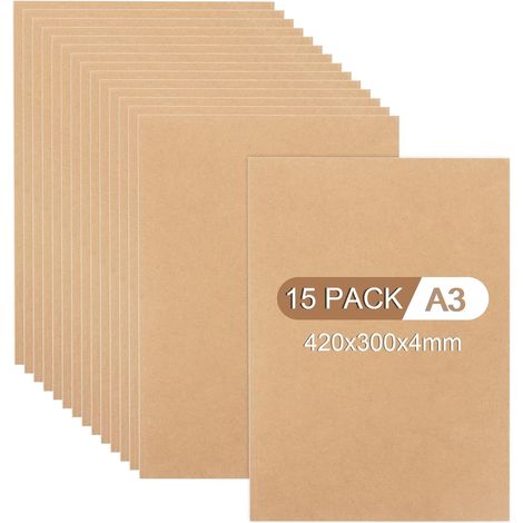 Lot de 15 panneaux A3 MDF - 420 x 300 x 4 mm - Plaque de contreplaqué DIN A3 - Pour bricolage, contreplaqué de peuplier 4 mm, panneau MDF pour scie à chantourner - Découpe laser, routeur CNC (1/5)