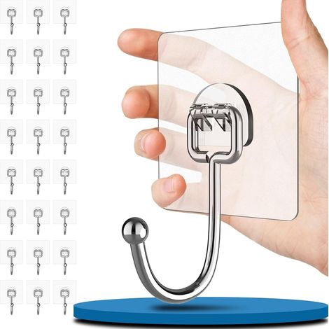 Klebehaken für die Wand – 24 Stück – Edelstahl – Maximale Traglast 15 kg – Küche/Bad – Große Ausführung (1/5)