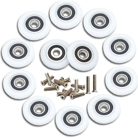 Roulette porte coulissante de douche 23mm – Lot de 12 roulettes avec vis en acier inoxydable – Compatible portes en verre (1/5)
