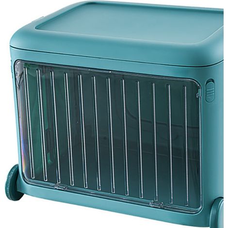 Bacs de rangement empilables pour enfants, transparents, mobiles et pliables avec roulettes, pour jouets, livres et goûters (bleu). (1/5)