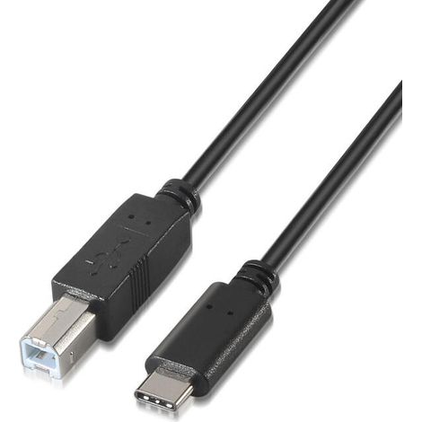Cable USB 2.0 Impresora Aisens A107-0053/ USB Tipo-C Macho - USB Tipo-B Macho/ Hasta 9W/ 625Mbps/ 1m/ Negro (1/2)