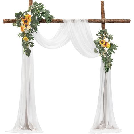 Kit Fleurs Artificielles pour Arche de Mariage avec 2 Bouquets de Fleurs, 1 Rideau Translucide, pour Décoration de Célébrations Cérémonie, de Toile de Fond de Réception, Événements, Jaune Blanc (1/5)