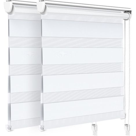 VOUNOT Set of 2 Zebra Roller Blind Double Fabric, Day and Night Translucent or Blackout Vision Curtains, White, 100 x 150 cm (1/5)