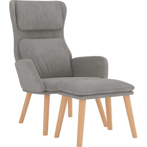 Maison Exclusive - Relaxsessel mit Hocker Hellgrau Samt (1/5)