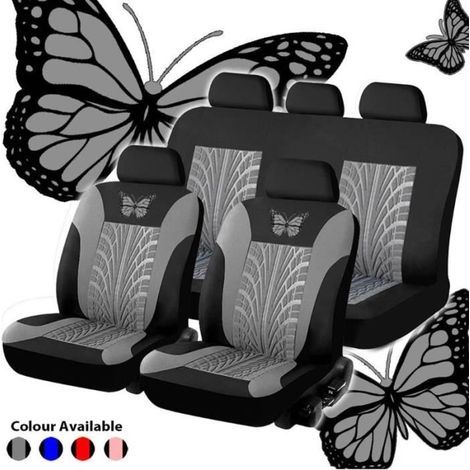 Grigio chiaro - Set universale di coprisedili per auto, 9 pezzi, motivo a farfalla, protezione per sedili auto, Q9QD (1/4)