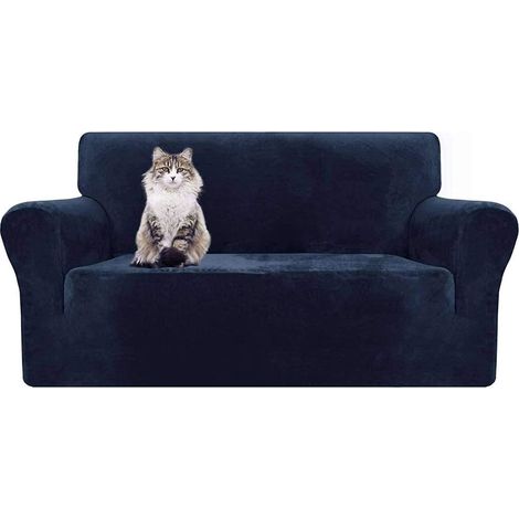 Housse de canapé en Velours Extensible, Housse de canapé pour 2 Places, Housse de canapé de Protection Lavable antidérapante pour Meubles, Housse de canapé-2 Places Bleu marine (1/5)