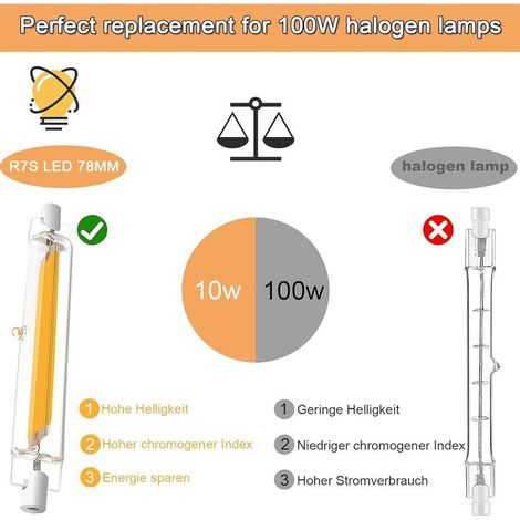 R7S 78 mm 10-W-LED-Lampe, entspricht einer 100-W-Halogenlampe, R7S-LED-Röhre, neutralweißes Licht 4500 K, 1000 lm mit breitem 360°-Abstrahlwinkel, dimmbar, flimmerfrei, 4er-Pack (220 V neutralweiß) (1/5)