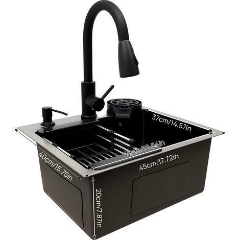 Évier de cuisine, robinet rétractable, distributeur de savon, 45 40cm (1/2)