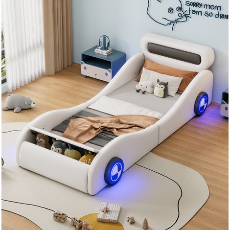 letto 90x200 con luci APP e vano stile auto bianco OKMYHOME (1/5)
