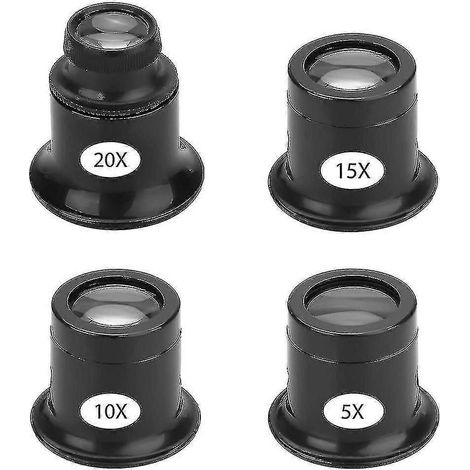 Ensemble de 4 loupes oculaires (grossissements 5x, 10x, 15x et 20x) pour la réparation de montres. (1/5)