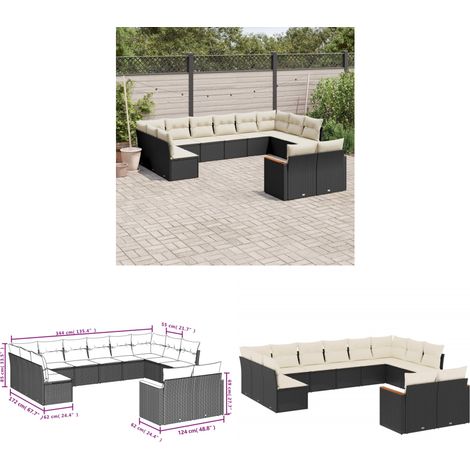 12-tlg. Garten-Sofagarnitur mit Kissen Schwarz Poly Rattan - Gartenmöbel - Esszimmergarnituren - Rattan Möbel - Outdoor Möbel - Lounge Set - Home & Living (1/3)