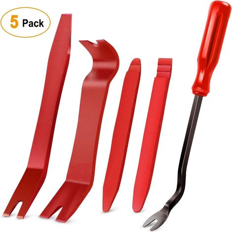 BEBUSINGOTO 5 PCS Red Nylon Auto Trim Removal Tool Kit No-Scratch Pry Tool Kit for Car Door Clip Panel & Audio Dashboard Dismantle (1/5)