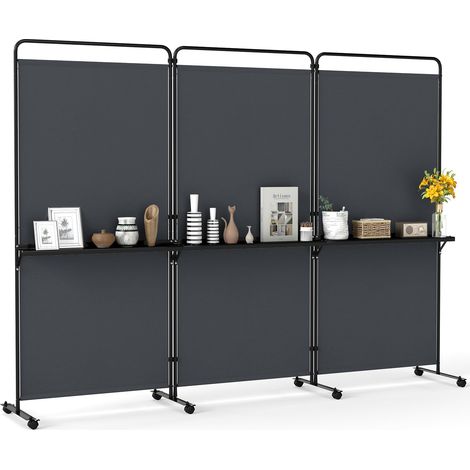 COSTWAY Paravento Interno 3 Ante con 8 Ruote Bloccabili e Ripiani (Grigio) (1/5)
