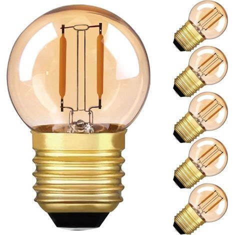 G40 LED Filament Mini Globe Ampoule E27 1W Extérieure Chaud Blanc 2200K (Ambre Glow) - 10W Équivalent de Remplacement Pour Intérieur et Extérieur,6-Pack (DC AC 12-24V)[Classe énergétiq (1/4)