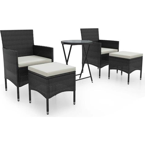 Maison Exclusive - Set da Bistrot per Giardino 5pz Polyrattan Vetro Temperato Nero (1/5)