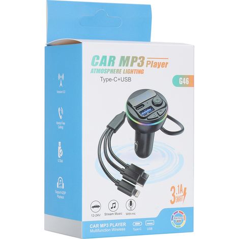 G46 Auto-Bluetooth-MP3-Player mit 1-zu-3-Ladekabel, 5V/3A-Schnellladefunktion, Freisprechfunktion, V5.3 – G46 Farbbox-Verpackung (1/3)