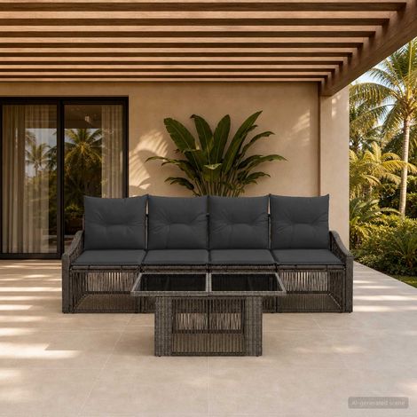 vidaXL Conjunto de sofás de jardín 5 uds. Gris y Gris Oscuro (1/5)