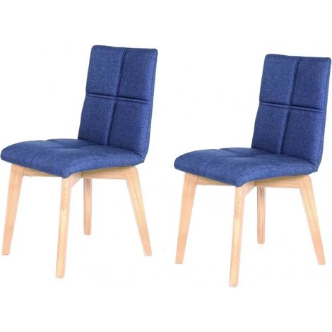 Lot 2 chaises scandinave tissu BLEU JEAN INDIGO - LEA (1/4)