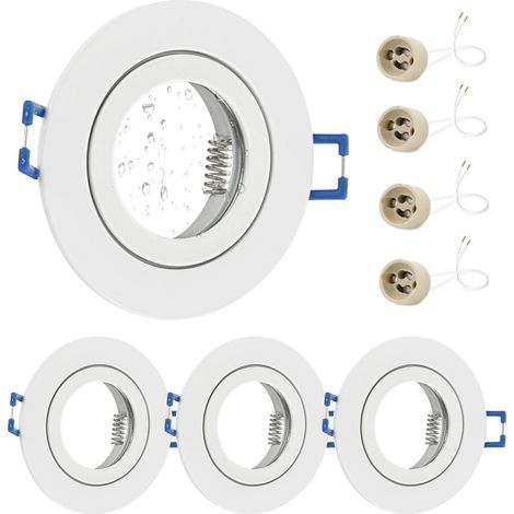 4x Spot LED Encastrable 230V IP44 Cadre Avec Douille GU10, Spots de plafond en Aluminium Blanc, Rond plat Spots Salle de bain spot cadre d'encastrement 68mm pour extérieur- intérie (1/5)