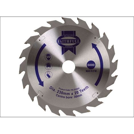 Faithfull 230mm x 30mm x 20T TCT Circular Saw Blade with Fast Rip Design (1/2)