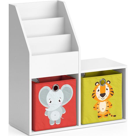Libreria bambini Luigi, Bianco, 72 x 79 cm Mini, con 2 scatole pieghevoli opt.2, Vicco