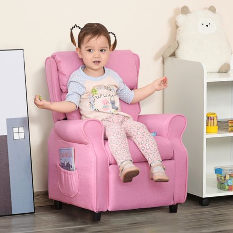 Canapé enfant inclinable avec repose-pieds, dossier réglable, accoudoirs, lit de jour pour enfants 3-5 ans, rose (1/4)