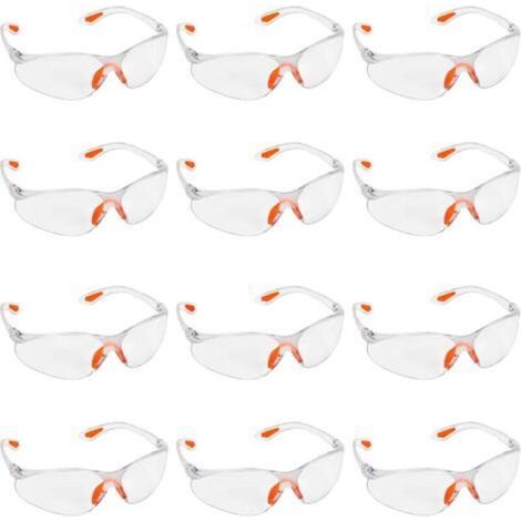 Lot de 12 lunettes de sécurité transparentes – Lunettes de sécurité avec verres en plastique, pont et branches en caoutchouc pour plus de confort – Lunettes EPI transparentes (1/5)